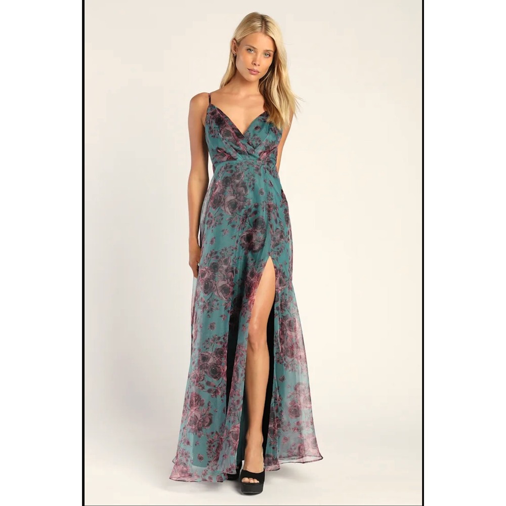 Lulu's Teal and Purple Floral Maxi Dress